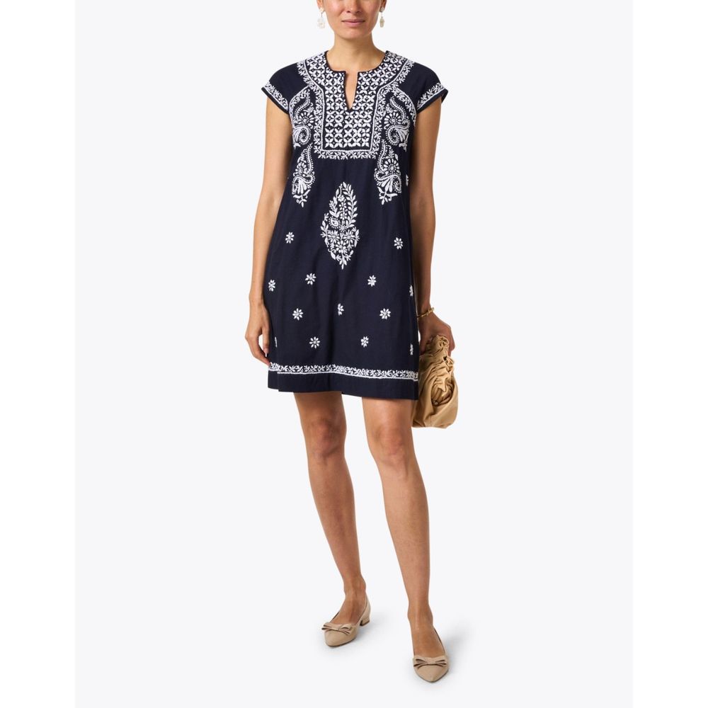 ROLLER RABBIT Faith Navy Embroidered Cotton Dress sz XL Boho